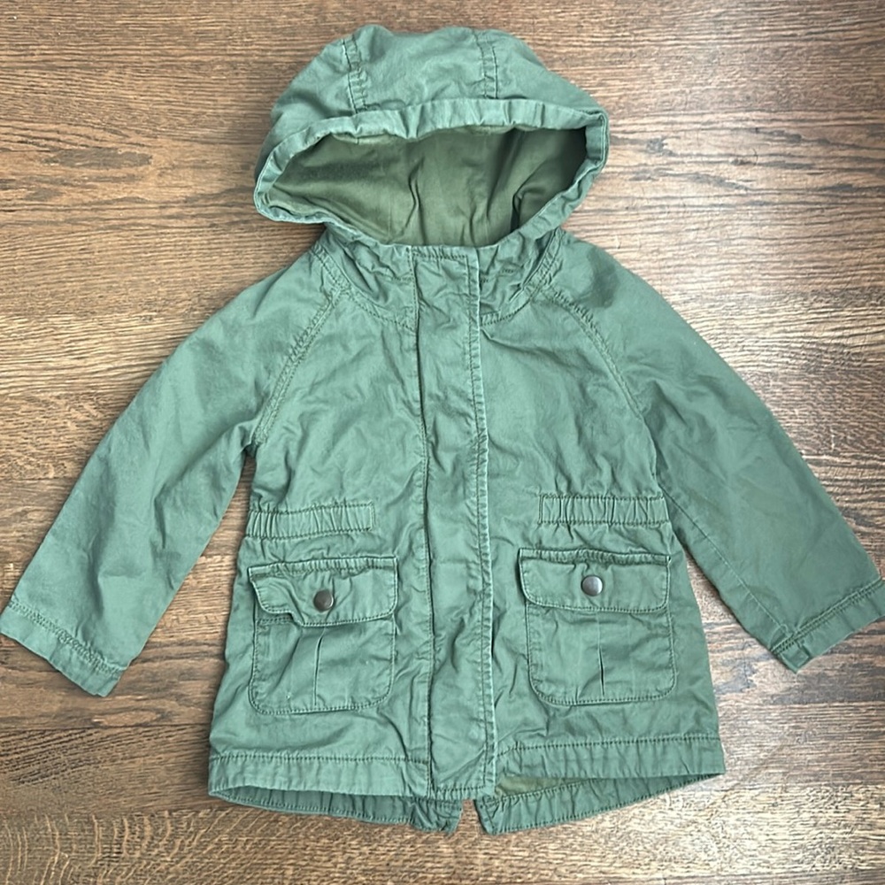 Old Navy Green Khaki Hooded Cargo Toddler Jacket, Size 18-24 Months